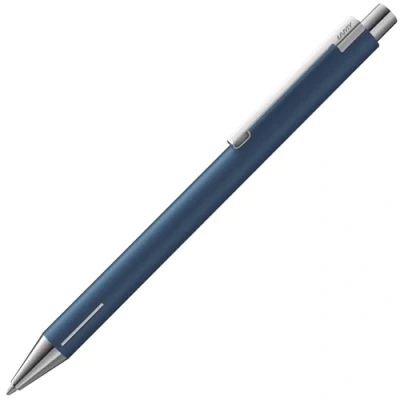 Abbildung von Lamy econ Kugelschreiber 240 aus Edelstahl in indigo matt und markant gebogenem Clip, inkl. Großraummine M 16 schwarz Strichbreite