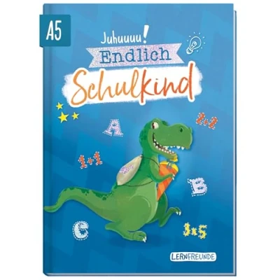 Abbildung von Endlich Schulkind! A5 Erinnerungsbuch zur Einschulung &quot;Dino&quot; Hardcover Einschulungsalbum Schulanfang Geschenk für die Schultüte, erster Schultag nachhaltig &amp; klimafreundlich