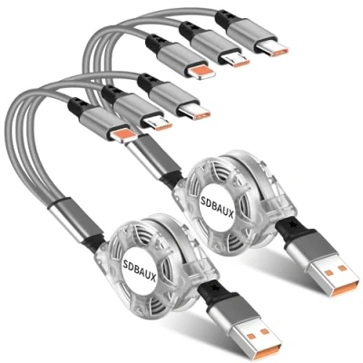 Abbildung von SDBAUX 3A/2Stück Multi USB Kabel, 3 in 1 Kabel Einziehbares Schnell Ladekabel Mehrfach Micro Typ C iP Port Anschlüsse für iP, Tablets, Samsung, Google, LG 1M (3 1)