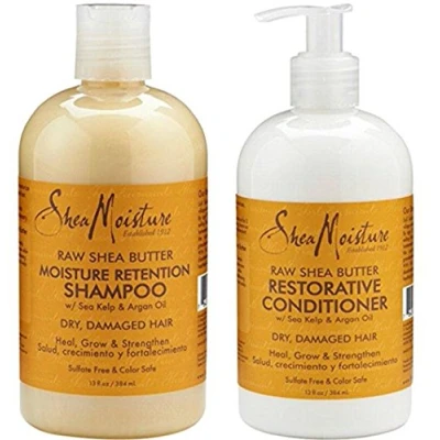 Abbildung von Shea Moisture Raw Butter, DUO set Retention Shampoo + Restorative Conditioner, 13 Ounce, 1 each by