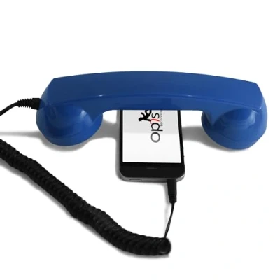 Abbildung von Opis 60s Micro: Retro Telefonhörer für Handy mit USB C Adapter als Headset Android Smartphone und iPhone 15 Neuer in Blau