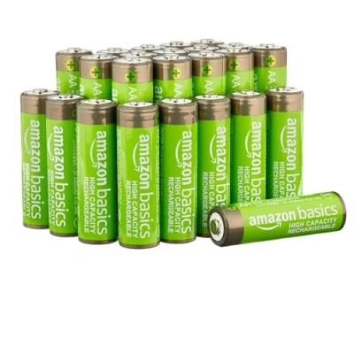 Abbildung von Amazon Basics AA Batterien mit hoher Kapazität, wiederaufladbar, 2400 mAh, NiMh, vorgeladen, 24 Stück