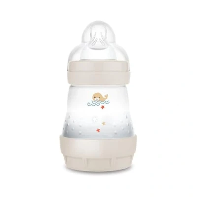 Abbildung von MAM Easy Start Anti Colic Baby Bottle (160 ml) 0+ Mon Babyflasche für Neugeborene Mit Bodenventil 94% Akzeptanz 96% Hebammen Empfehlung 80% weniger Koliken Robbe/beige/cotton