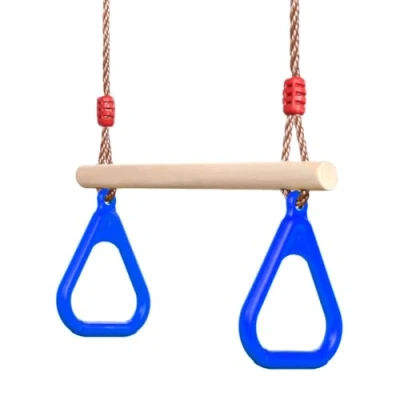Abbildung von PELLOR Multifunktions Kinderholz Trapeze Schaukel mit Kunststoff Turnringe zum Aufhängen belastbar bis 160KG