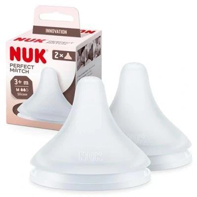 Abbildung von NUK Perfect Match Babyflaschentrinksauger Ab 3 Monate Passt sich dem Baby an Anti Colic BPA frei Silikonsauger für Flaschen, Medium 2 Stück