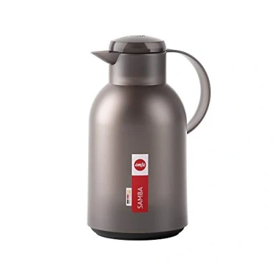 Abbildung von Emsa N40122 Samba Isolierkanne 1,5 Liter Quick Press Verschluss 12h heiß und 24h kalt Transluzent Taupe