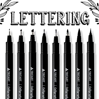 Abbildung von Tritart Handlettering Stifte Kalligraphie Set inkl. 8 Versch. Stiftspitzen 8x Kaligraphiestift Brushpen Schönschreibstift Fineliner und Malstifte in Schwarz