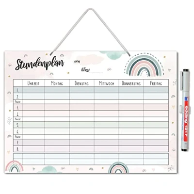 Abbildung von younikat Stundenplan abwischbar zum aufhängen I Regenbogen Motiv inkl. Stift wiederbeschreibbar Grundschule Jungen Mädchen dv1102