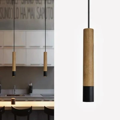 Abbildung von ouglres Pendelleuchte Zylinder Schwarz,Höhenverstellbar 1 Flammig Holz Vintage Hängelampe, Industrial Hängeleuchte Aus Stahl Für Esszimmer Nachttisch Schlafzimmer Bar Restaurant Küche Keller,Gu10