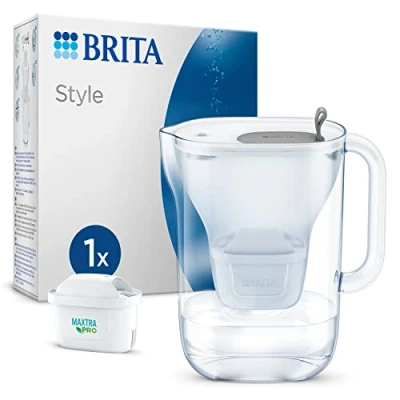 Abbildung von BRITA Wasserfilter Kanne Style hellgrau (2,4l) inkl. 1x MAXTRA PRO All in 1 Kartusche im modernen Design für den Kühlschrank zur Reduzierung von Kalk, Chlor, Metalle wie Blei &amp; Kupfer