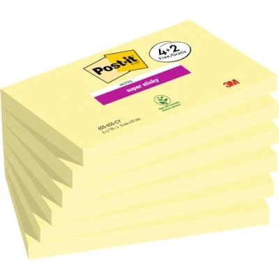 Abbildung von Post it Super Sticky Notes Promotion, Kanariengelb, Packung mit 6 Blöcken, 90 Blatt pro Block, 76 mm x 127 mm, Farbe: Gelb Selbstklebende Notizzettel für Notizen, To Do Listen und Erinnerungen