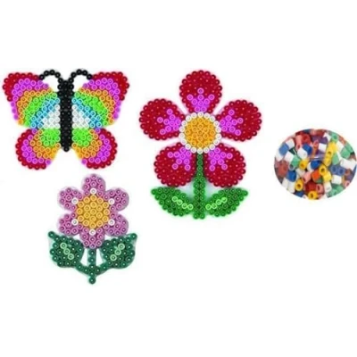 Abbildung von Happy Price Toys Hama Midi Stiftplattenbeutel (Set 63) kleine Blume,Schmetterling und Blume im Blister Beutel + 100 Bunte Bügelperlen