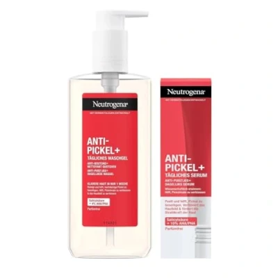 Abbildung von Neutrogena Anti Pickel+ Skincare Set mit Peeling Cleanser (200 ml) &amp; Tägliches Serum (30 ml), hautklärende Gesichtsreinigung Pflege für unreine Haut, gegen Pickel Pickelmale