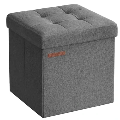 Abbildung von SONGMICS Sitzhocker mit Stauraum, kleine klappbare Sitzbank, 30 x cm Fußbank, Aufbewahrungsbox, bis 130 kg belastbar, für Wohnzimmer Schlafzimmer Schlafsaal, dunkelgrau LSF028G01