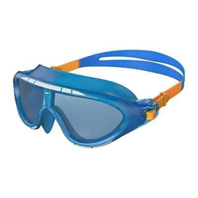 Abbildung von Speedo Unisex Erwachsene Biofuse Rift Schwimmbrille Anti Beschlag Einfache Anpassung Wasserdicht, Blau/Orange, Einheitsgröße
