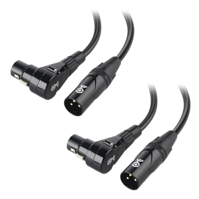 Abbildung von Cable Matters 2 Pack rechtwinkliges XLR Kabel, kurzes Mikrofonkabel 0,15m Sauerstofffreies Kupfer (OFC) Mikrofonkabel, Lautsprecherkabel, Schwarz