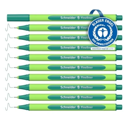 Abbildung von Schneider Line Up Fineliner (Strichstärke 0,4 mm, aus biobasiertem Kunststoff, ausgezeichnet mit Der blaue Engel) 10 Stück, nautic green