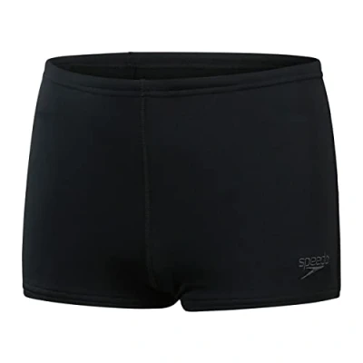 Abbildung von Speedo Jungen ECO Endurance+ Aquashort Badehose Chlorbeständig Schnelltrocknend Stretchmaterial Recyclingmaterial Bequeme Passform Schwimmbekleidung, Schwarz, 9 10