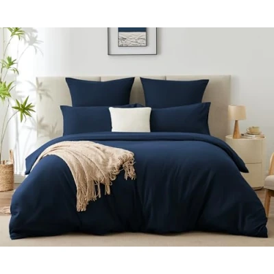 Abbildung von WAVVE Bettwäsche 200x200 3 teilig Blau Bettbezug 200 x Set mit 2 Kissenbezüge 65x65 cm, Sets 2x2m aus Mikrofaser Reißverschluss Weich und Bügelfrei,