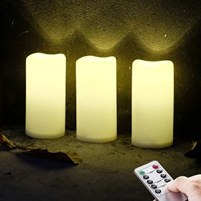Abbildung von NONNO&amp;ZGF 3 Outdoor Stück LED im Freien Wasserdichte Kerzen, Batteriebetriebene Plastikkerze mit Fernbedienung/Timer Funktion (Warmweißes Licht) 7,5cm X 15cm