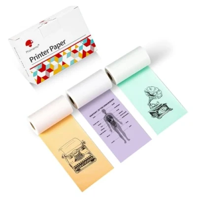 Abbildung von Phomemo Drucker Papier M02/M02Pro/M02S/M03/M03AS/M04S/M04AS Mini Aufkleber Papier, Grün/Lila/Orange Bluetooth Pinter mit 50mm x 3.5m selbstklebendes 3 Rollen
