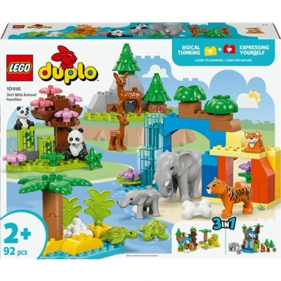 Abbildung von LEGO DUPLO Town Wildtier Familien 3 in 1 Set, Lernspielzeug für Kleinkinder mit Schildkröten, Tigern, Elefanten, Rehen, Pandas, Set Vorschulkinder ab 2 Jahren, Bauspielzeug Tierfiguren 10446