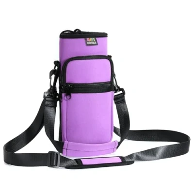 Abbildung von Nuovoware Flaschenhalter Trinkflasche Molle Beutel 750ml, Isolierte Neopren Kessel mit Schultergurt und Front Reißverschluss Tasche für Wandern Laufen Radfahren Jagd Reisen Taro Lila
