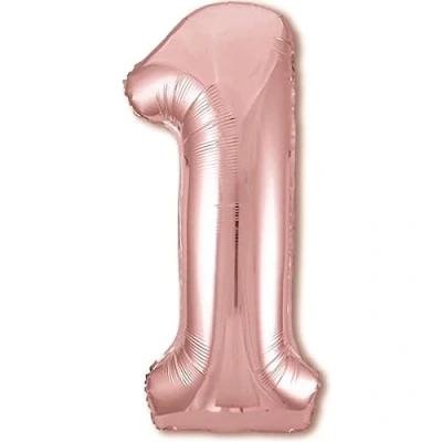 Abbildung von Luftballon 1. Geburtstag Zahl 1 Rosegold XXL Riesen Folienballon 100cm Geburtstagsdeko Mädchen Ballon Deko zum Geburtstag. Fliegt mit Helium.