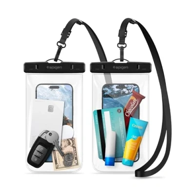 Abbildung von Spigen Aqua Shield wasserdichte Handyhülle 2 Stück Unterwasser Hülle Wasserschutzhülle IPX8 Kompatibel mit iPhone, Galaxy, Xiaomi, Google Smartphones Crystal Clear
