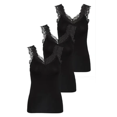 Abbildung von PIECES Damen PCBARBERA LACE TOP Spitzentop,3 Pack, Black/3 PACK Black Black, M