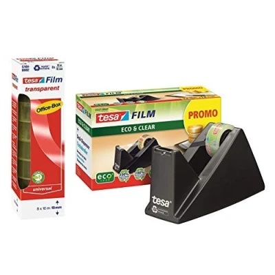 Abbildung von tesa Easy Cut® Tischabroller Economy ecoLogo®, inkl. 1 Rolle tesafilm® / Büro Spar Set (1x Abroller + 8 Rollen extra)
