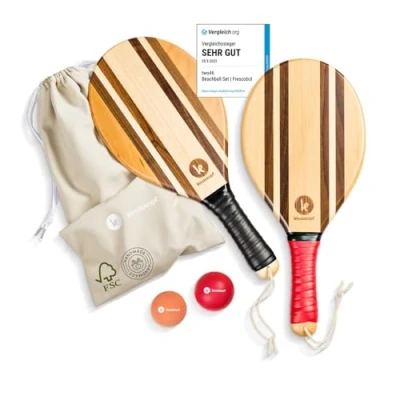 Abbildung von two46 Frescobol Premium Beachball Set aus Holz Handgefertigt &amp; Langlebig TESTSIEGER 2024 inkl. Anfängerball Tasche Perfekte Geschenkidee Der Trendsport Brasilien