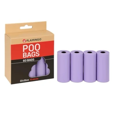 Abbildung von Kotbeutel für Hunde Hundetüten 60 Stück Größe 22x32 cm Flamingo Pastellviolett