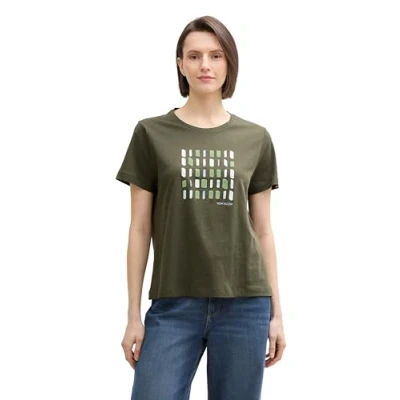 Abbildung von TOM Tailor CREW NECK Tshirt print, Damen, Größe: Medium, Deep forest green