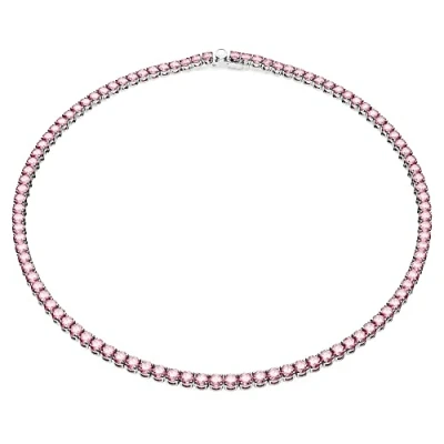 Abbildung von Swarovski Matrix Tennis Halskette, Rundschliff, Weiß, Rhodiniert