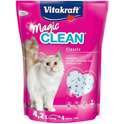 Abbildung von Vitakraft Magic Clean, Katzenstreu, Hygiene Streu aus Mineralkügelchen, nicht klumpend, besonders staubarm, reicht für 4 Wochen, einen Monat (1x 4,2l)