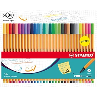 Abbildung von Fineliner STABILO point 88 30er Pack mit 30 verschiedenen Farben inkl. 5 Neonfarben