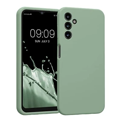Abbildung von kwmobile Handyhülle kompatibel mit Samsung Galaxy A14 5G Hülle gummierte Handy Case aus Silikon in Porzellan Grün