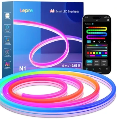 Abbildung von Lepro AI Neon LED Strip N1, 6m Streifen mit App Steuerung,DIY Shape,Musik Sync,funktioniert Alexa&amp;Google Assistant, Lichtband für Wohnzimmer,Wand Deko,Party,KI Lichtdesign Assistent