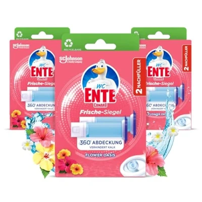 Abbildung von WC Ente Frische Siegel Nachfüller, körbchenloser Reiniger, 3 x 12 Gel Steine, Blüten Oase Duft, 3er Pack (3 72 ml)
