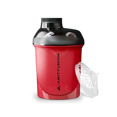 Abbildung von Protein Shaker Proteinshake Deluxe 400 ml Nano Eiweiß auslaufsicher, BPA frei mit Sieb &amp; Skala für Cremige Whey Proteinpulver Shakes Fitness Becher Isolate, Konzentrate Rot Schwarz
