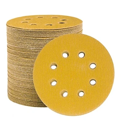 Abbildung von STEBRUAM 100 Stück Schleifpapier 125mm Klett Körnung, Profi Gold Rund 8 Loch Schleifscheiben für Exzenterschleifer,Für Holz Metall und Farbe