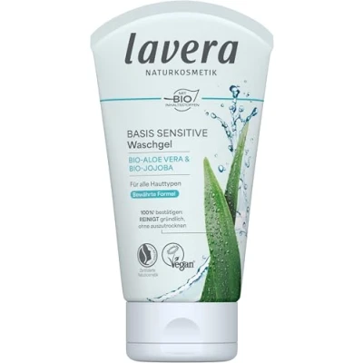 Abbildung von lavera basis sensitiv Waschgel Bio Aloe Vera &amp; Jojoba ∙ Belebt erfrischt Vegan Pflanzenwirkstoffe Naturkosmetik Natural innovative Gesichtsreinigung ,125 ml (1er Pack)