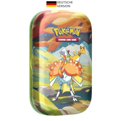 Abbildung von Pokémon Sammelkartenspiel: Mini Tin Box Farbenfrohes Paldea: Psiopatra &amp; Ampharos (2 Boosterpacks, 1 Stickerbogen)