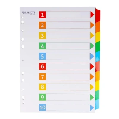 Abbildung von Westcott Register für Ordner A4 Trennblätter Din 10 beschriftbare Tabs in 5 Farben als Organizer Robuste 160g/m² mit Eurolochung E 1733311 00