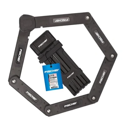 Abbildung von FISCHER Faltschloss PROTEC PLUS, Länge 85 cm, mit 3 Schlüsseln und Staubschutzkappe, aus Soft Material, schwarz