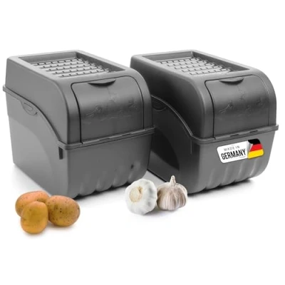 Abbildung von Novaliv Kartoffel Aufbewahrungsbox 2x groß 9L ANTHRAZIT GRAU Zwiebelbox Gemüsebox stapelbar Kartoffelbox Zwiebel Aufbewahrung Kartoffelkorb Obstbehälter Kartoffelkiste Frischhaltedose