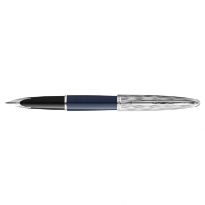Abbildung von Waterman Carène Füller Metall und blaue Lackierung ziselierte Kappe feine Feder aus 18 Karat Gold Tinte Geschenkbox