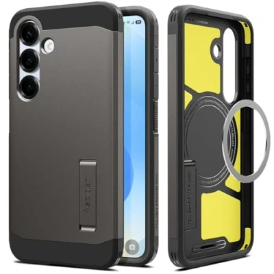 Abbildung von Spigen Tough Armor (AI) MagFit Hülle für Samsung Galaxy S25 Plus, Kompatibel mit MagSafe Gunmetal