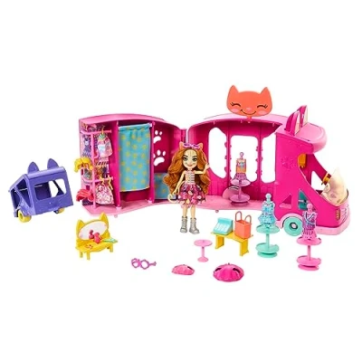 Abbildung von ENCHANTIMALS Glam Party, Puppe und Zubehör, Modewagen Spielset, bester Tierfreund, Wagen, Anhänger vieles mehr, Geschenkideen für Kinder, HPB34